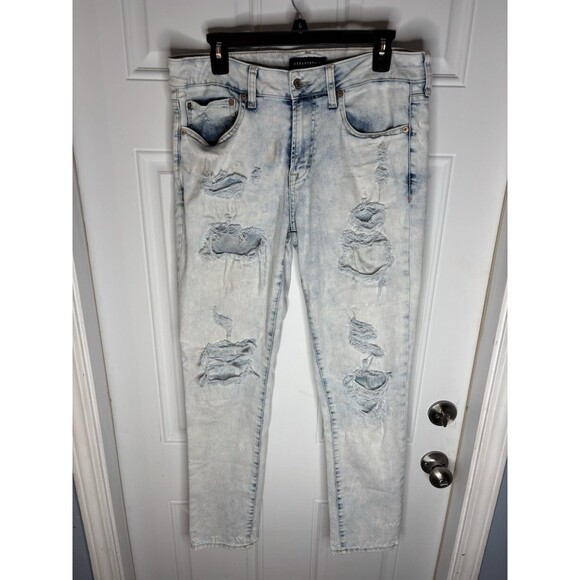 Aeropostale Jeans 32x32 Men Blue Super Skinny Denim Distressed Pocket Light Wash - Picture 1 of 5